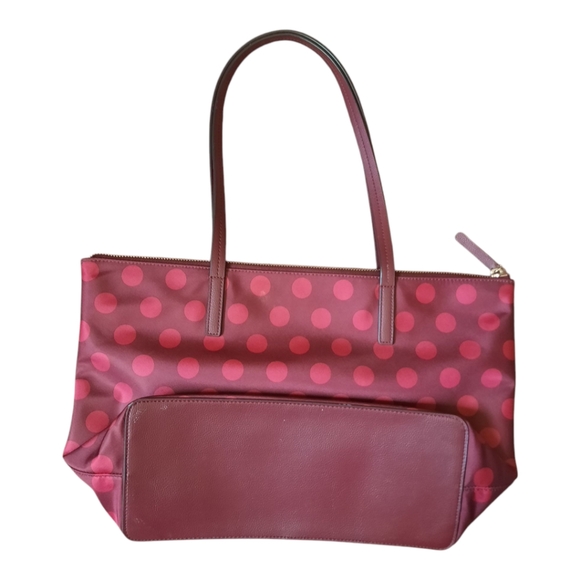 Kate Spade Hayden Blackberry Nylon Leather Polka Dot Top Zip Tote Purse K4871 - Picture 7 of 12